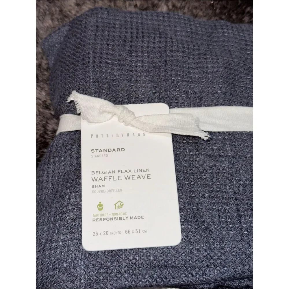 Pottery Barn Steel Blue Standard Belgian Flax Linen Waffle Weave 1-Sham 26